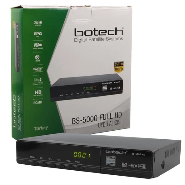 BOTECH BS-5000 1080P FULL HD SATELLITE RECEIVER WITH HDMI, SCART, AND USB INPUT, METAL CASING. - electric
