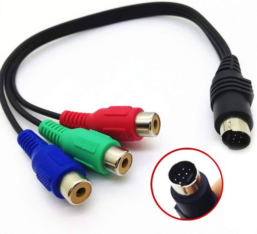 7-Pin S-Video Mini DIN Male to 3 RCA Female Cable